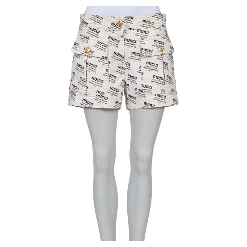 Gucci White Signature Print Cotton Shorts - Size W28