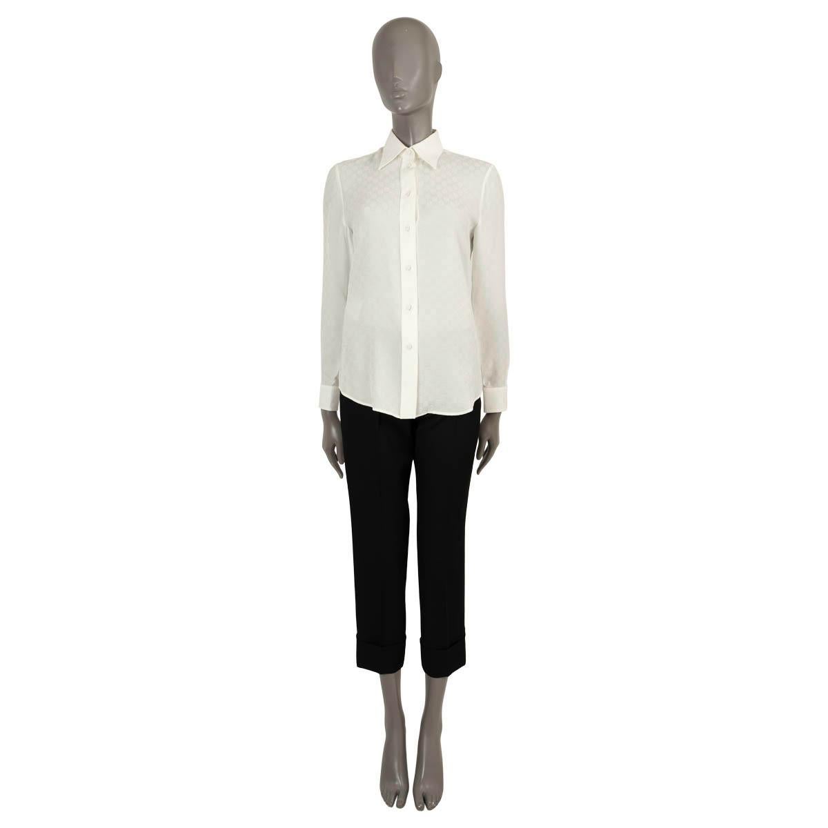 Women's GUCCI white silk CLASSIC GG MONOGRAN Button-Up Shirt 38 XS For Sale