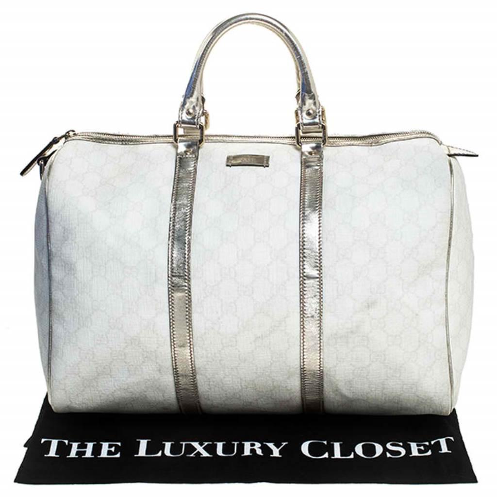 Gucci White/Silver GG Supreme Canvas and Leather Joy Boston Bag 6
