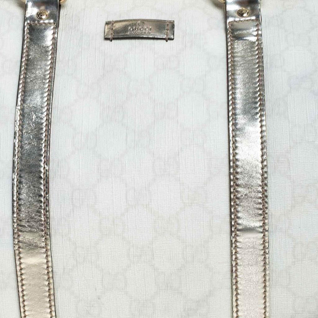 Women's Gucci White/Silver GG Supreme Canvas and Leather Joy Boston Bag