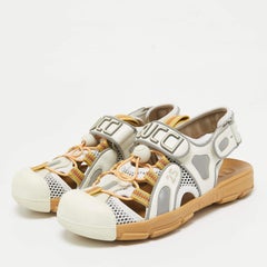 Gucci White/Silver Mesh and Leather Tinsel Sport Sandals Size 36