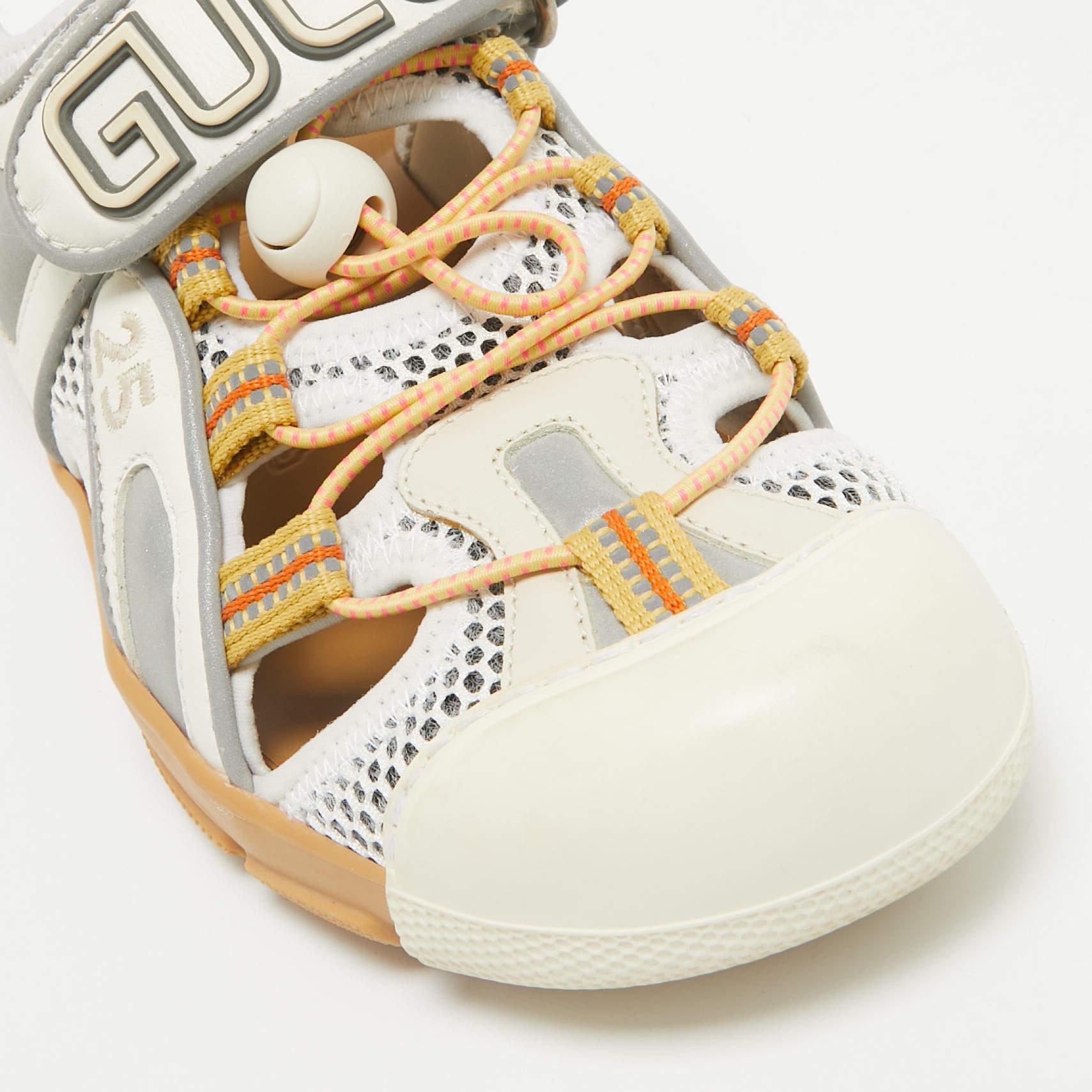 Gucci White/Silver Mesh and Leather Tinsel Sport Sandals Size 36 For Sale 2