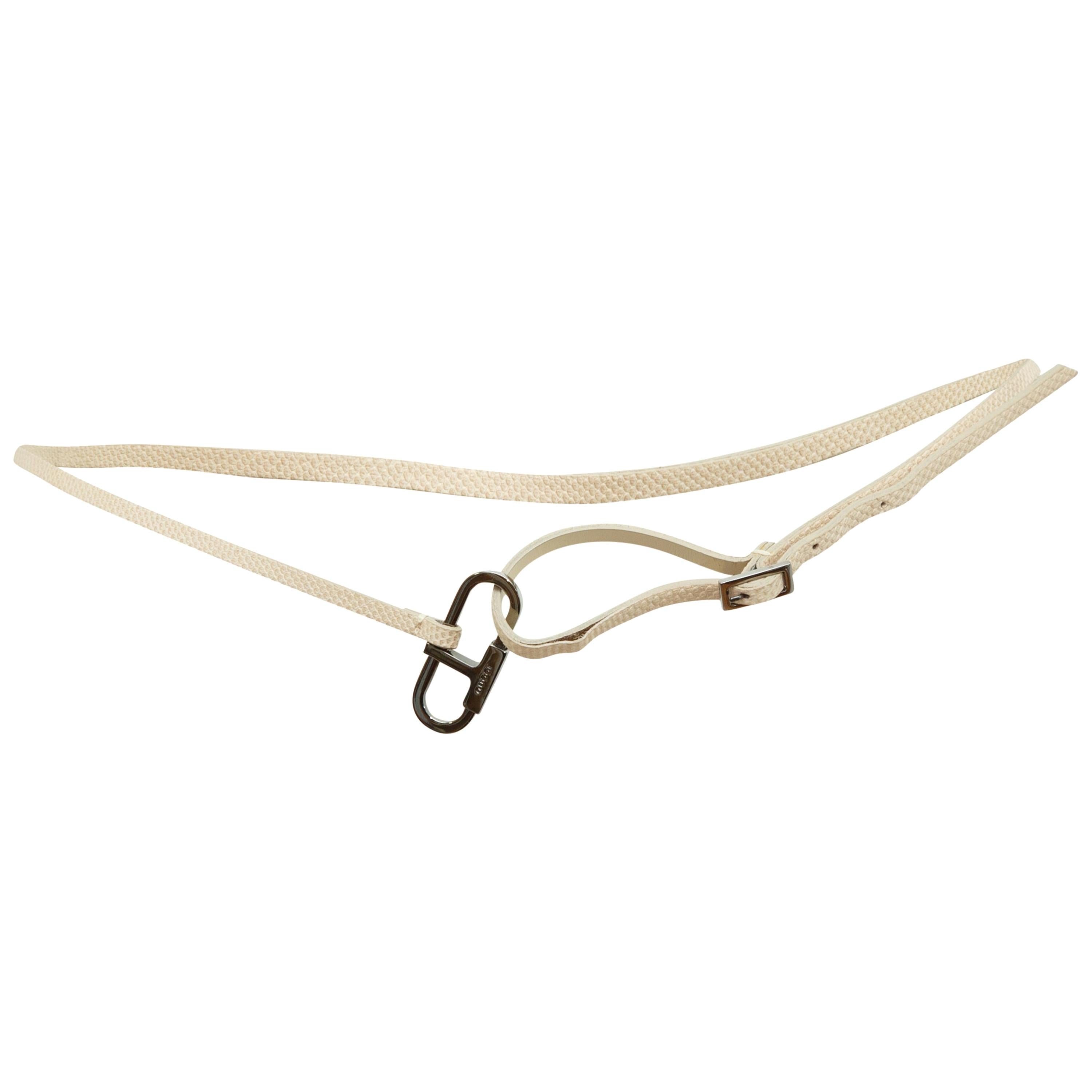 Gucci White Skinny Snakeskin Belt