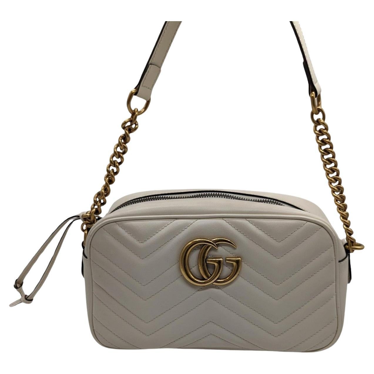 Gucci White Small GG Marmont Shoulder Bag For Sale