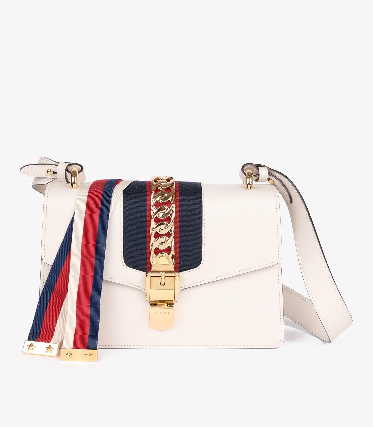 Gucci White Smooth Calfskin Leather , Red & Blue Web Small Sylvie For Sale 6
