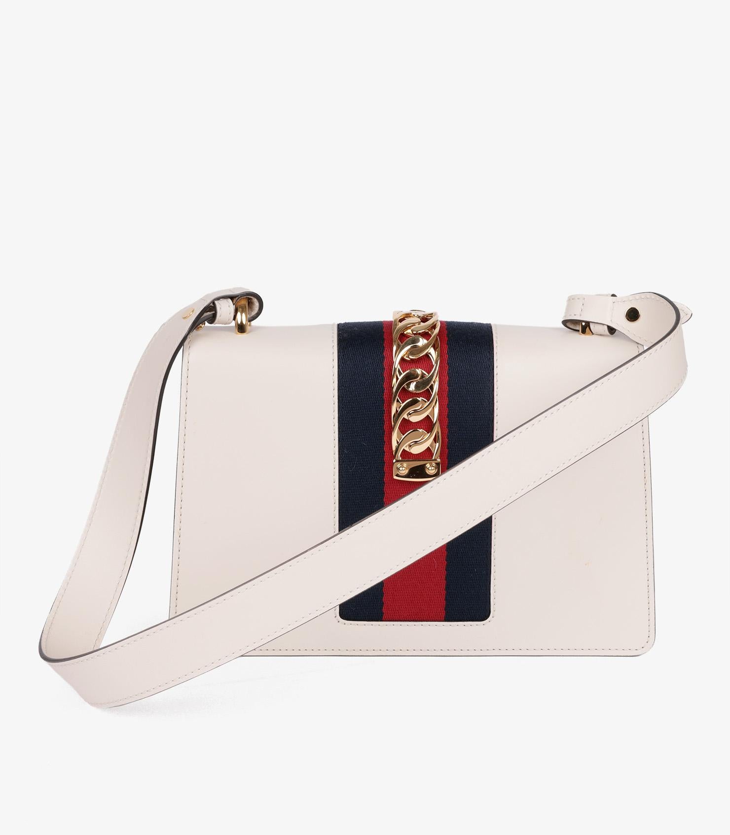 Women's Gucci White Smooth Calfskin Leather , Red & Blue Web Small Sylvie For Sale