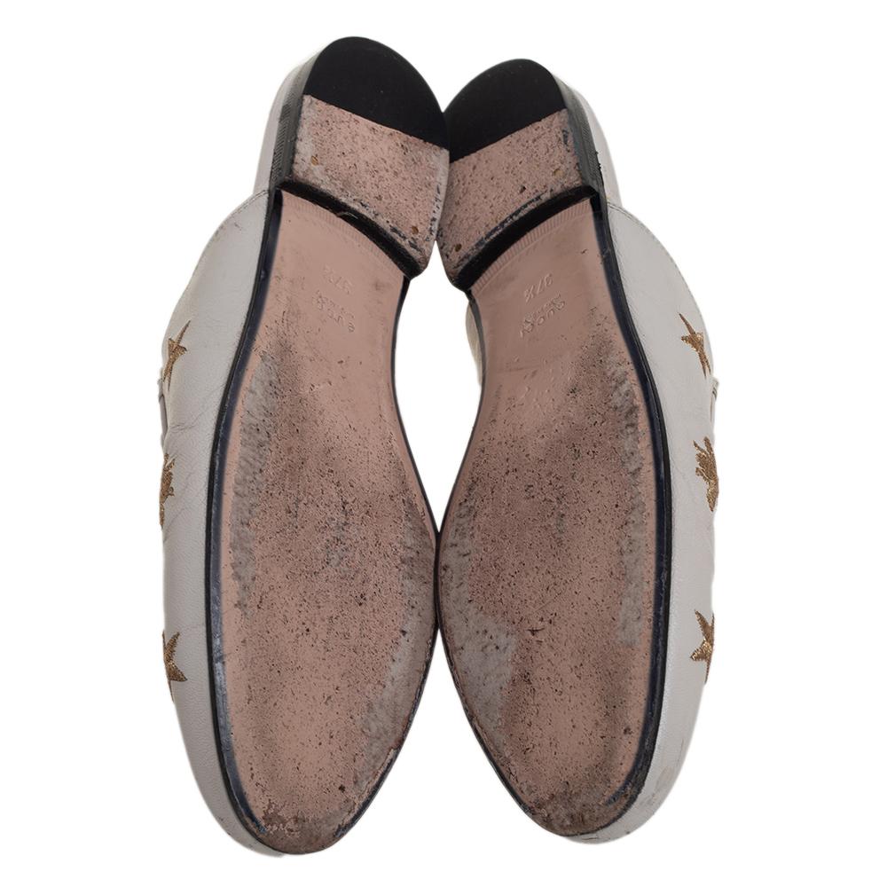 Gucci Weiß Stern und Biene bestickt Leder Princetown Horsebti Mules Größe 37::5 1