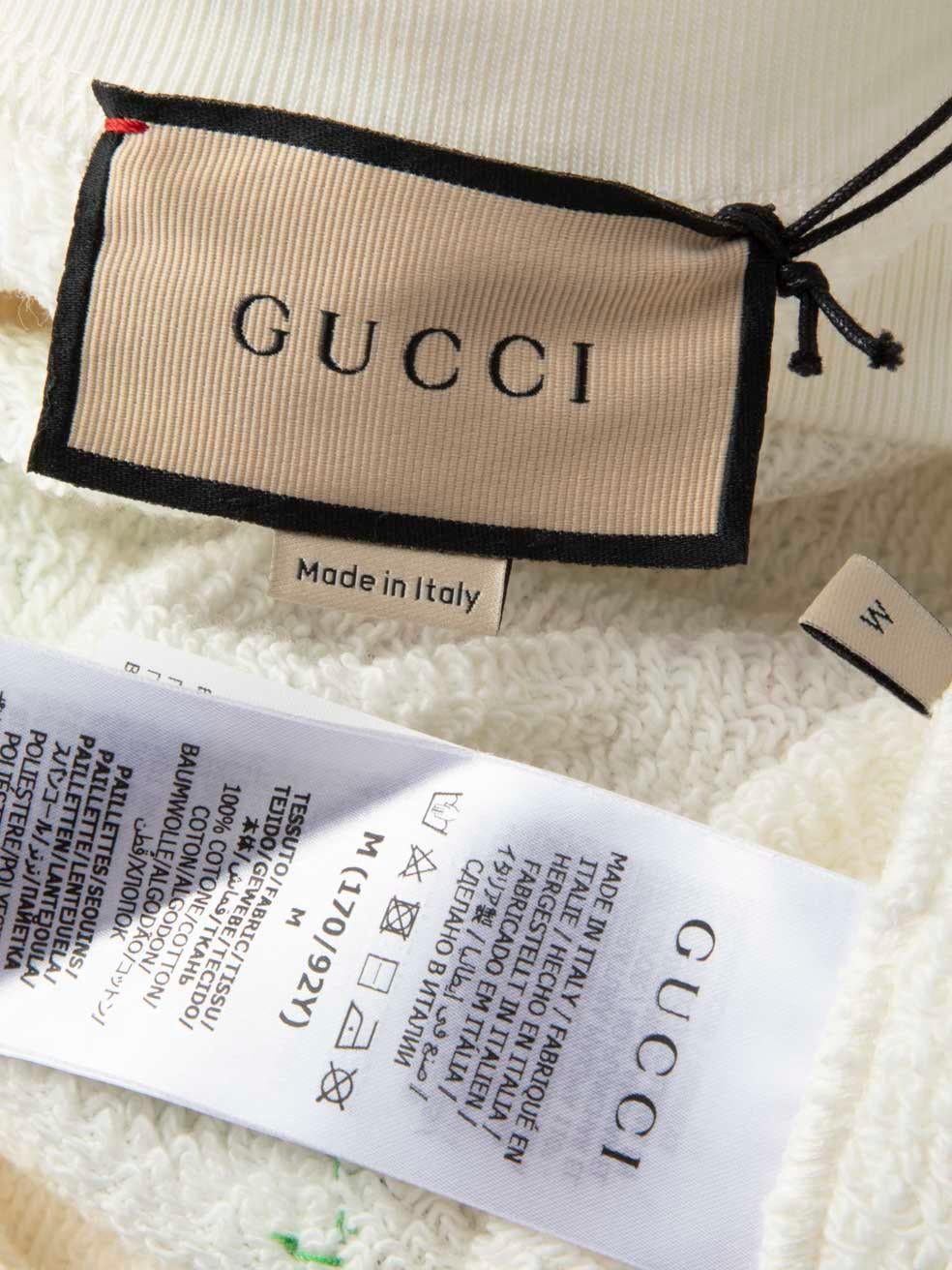  Gucci - Sweat-shirt blanc à paillettes et cristaux de couleur fraise, taille M Pour femmes 