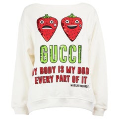 Gucci - Sweat-shirt blanc à paillettes et cristaux de couleur fraise, taille M
