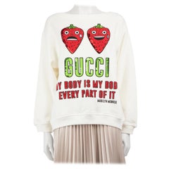 Gucci White Strawberry Sequin Crystal Sweatshirt Size M