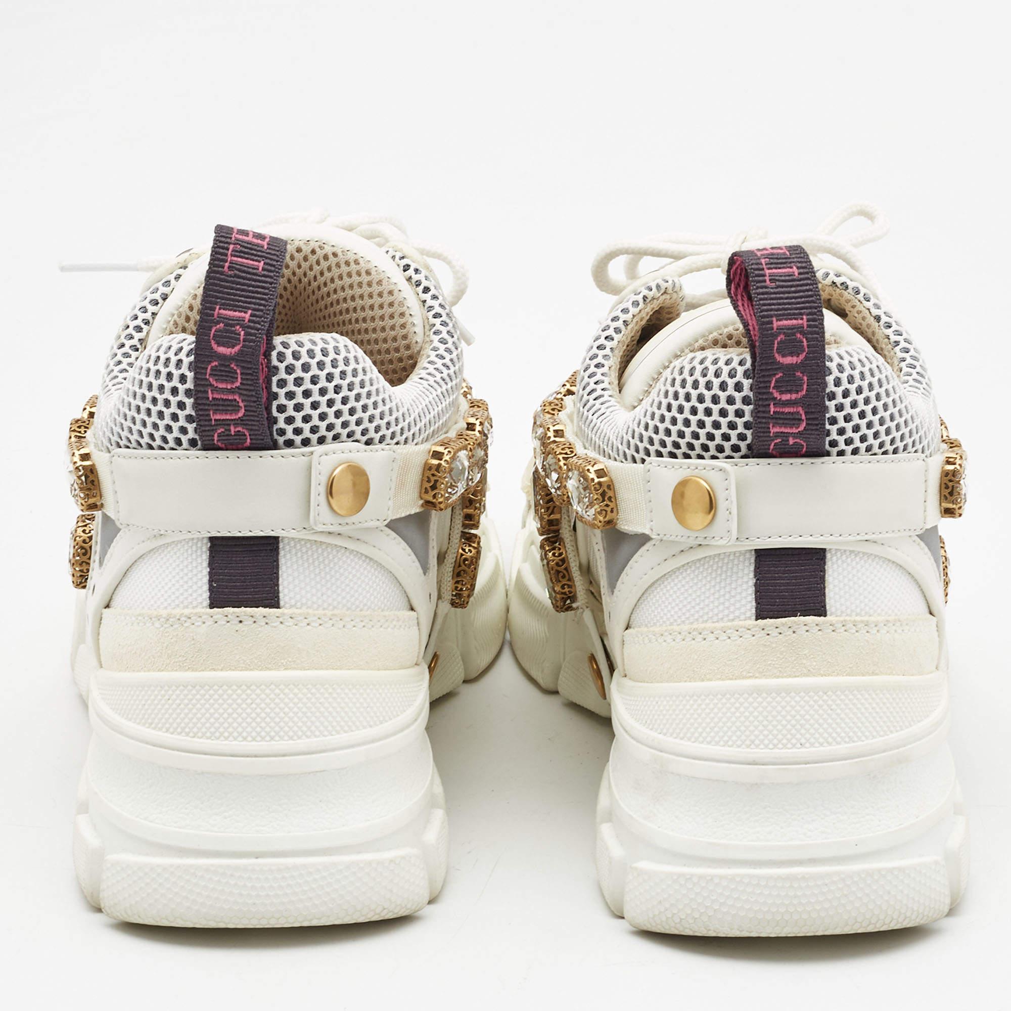 Gucci White Suede and Leather Flashtrek Chunky Sneakers Size 38.5 In Good Condition In Dubai, Al Qouz 2