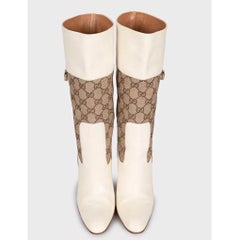 Gucci White Textile & Leather Ankle Boots - Size 37.5
