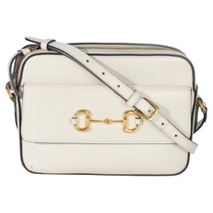 Gucci White Textured Calfskin Small Horsebit 1955 Shoulder Bag