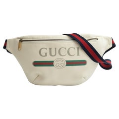 Used Gucci White Textured Leather Logo-printed Sylvie Web Belt Bag