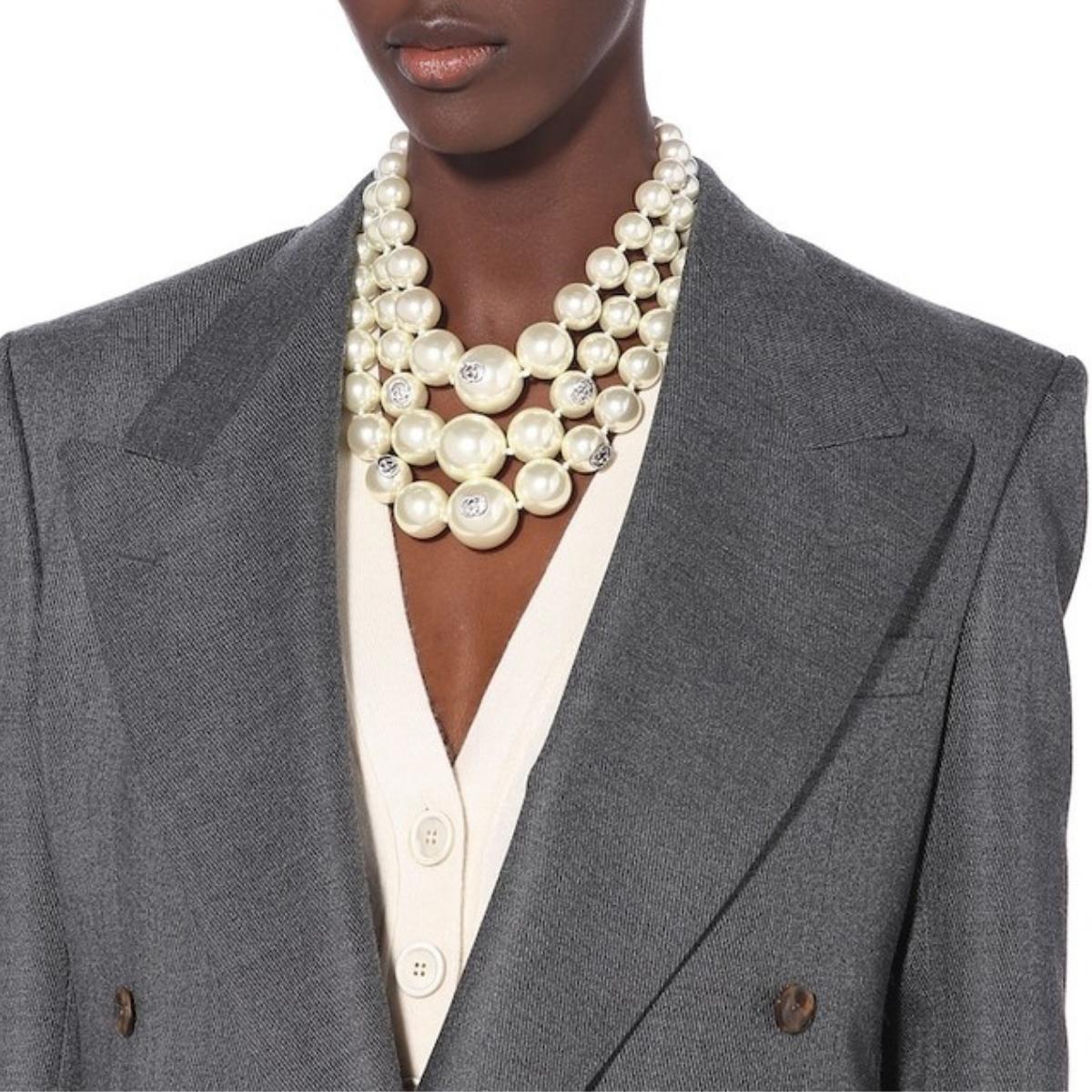 Women's Gucci White Three Layered Pearl Necklace
