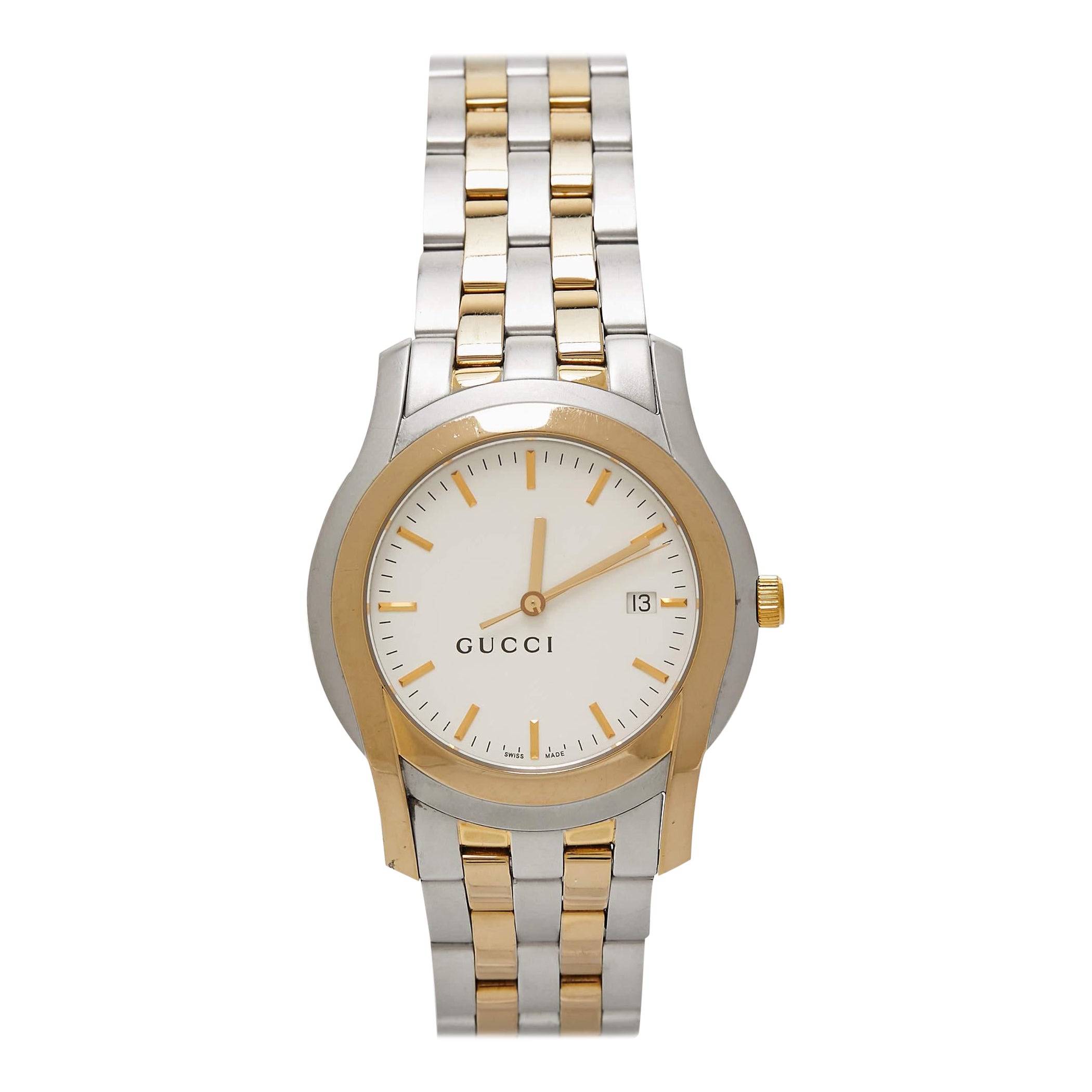 Gucci White Two Tone Stainless Steel 5500XL YA055216 Unisex Wristwatch 38 mm