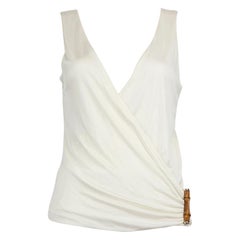 Gucci White V Neck Bamboo Pin Top Size M