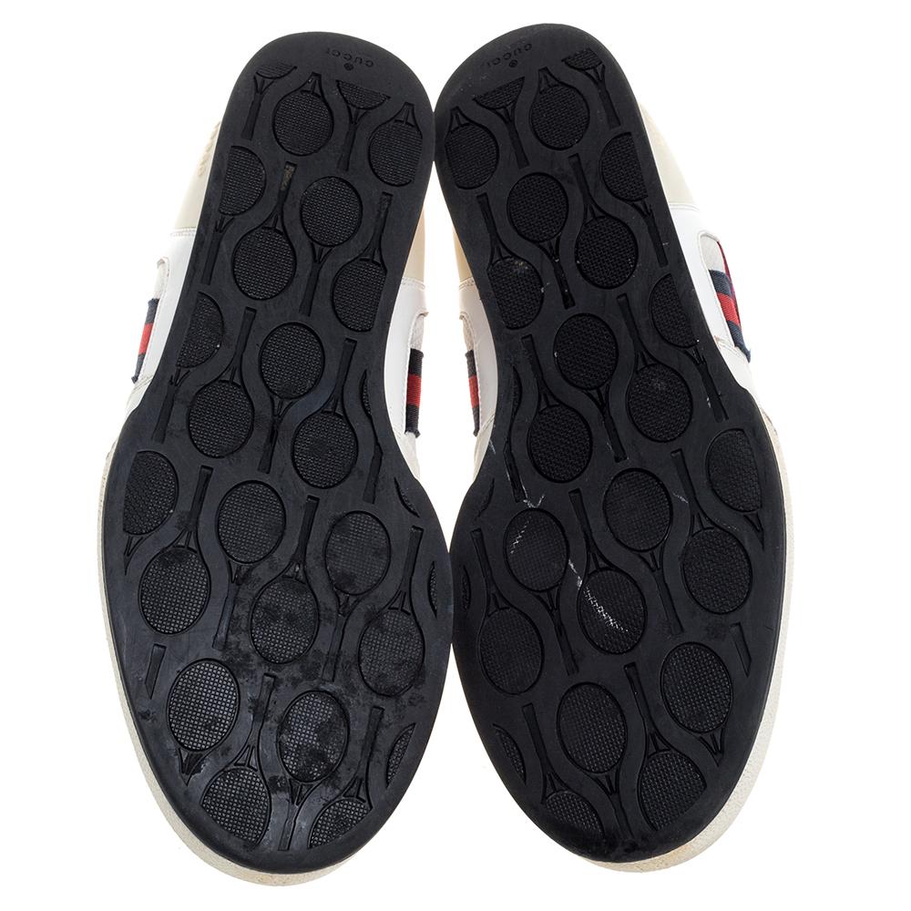 Gucci Web blanco cuero y malla tenis 83 zapatillas con cordones talla 45 Blanco