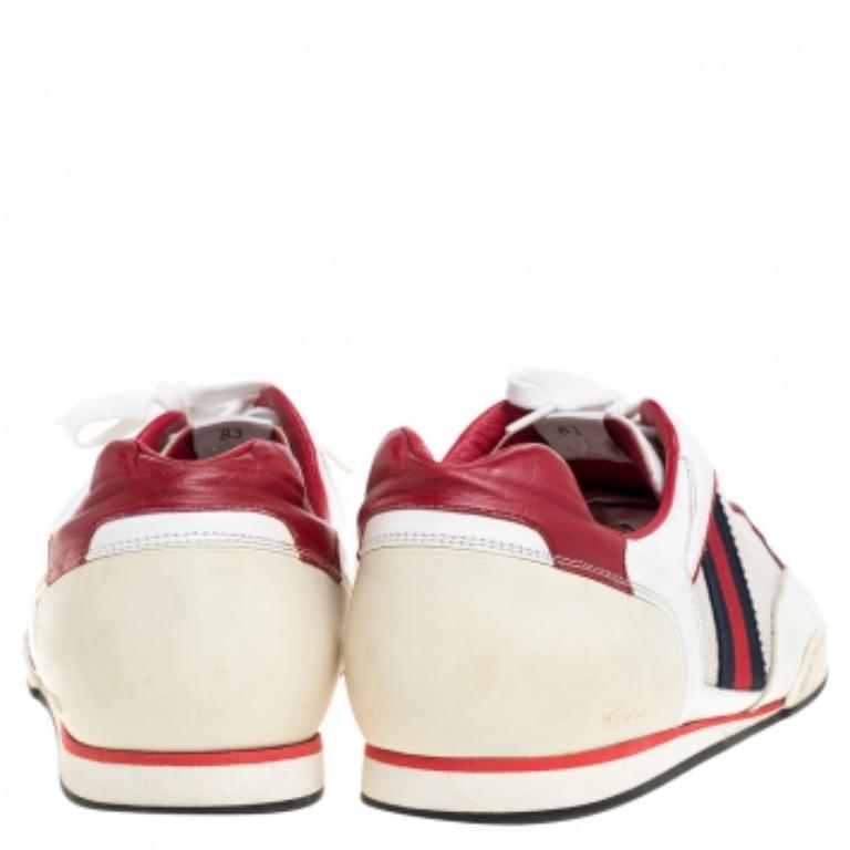 Gucci White Web Leather and Mesh Tennis 83 Lace Up Sneakers Size 45 For Sale 2