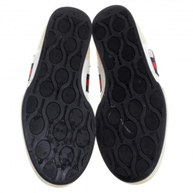 Gucci White Web Leather and Mesh Tennis 83 Lace Up Sneakers Size 45 For Sale 3