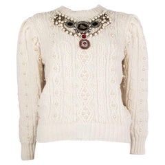 GUCCI white wool & cashmere EMBELLISHED CABLE-KNITSweater S
