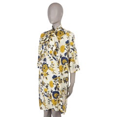 GUCCI white yellow blue cotton 2023 FLORAL PUSSY BOW POPLIN Dress 42 M