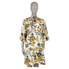 GUCCI white yellow blue cotton 2023 FLORAL PUSSY BOW POPLIN Dress 42 M