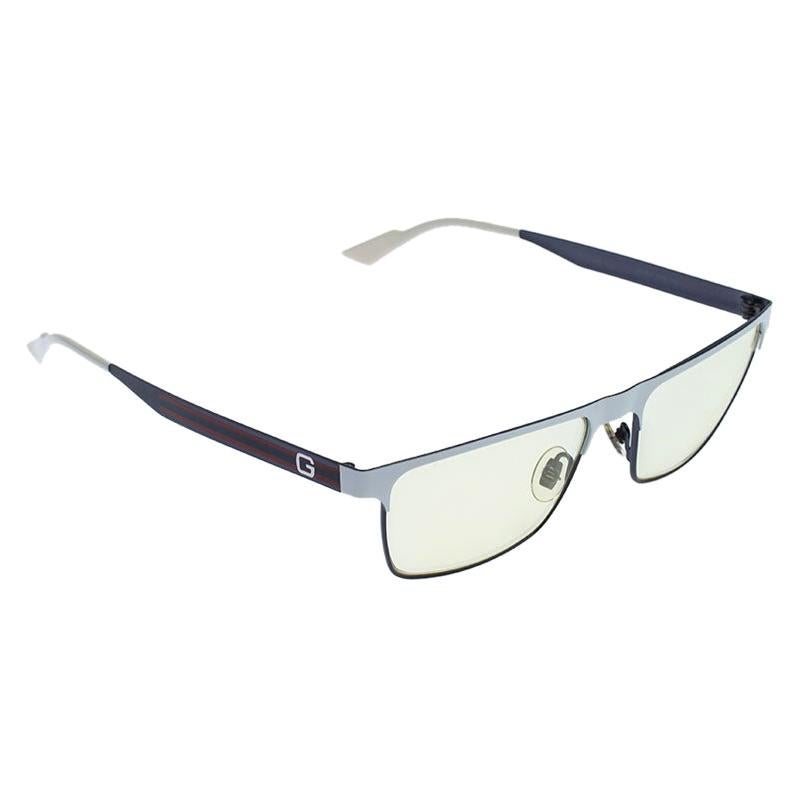 Gucci White/Yellow GG 2205 Web Stripe Rectangle Sunglasses