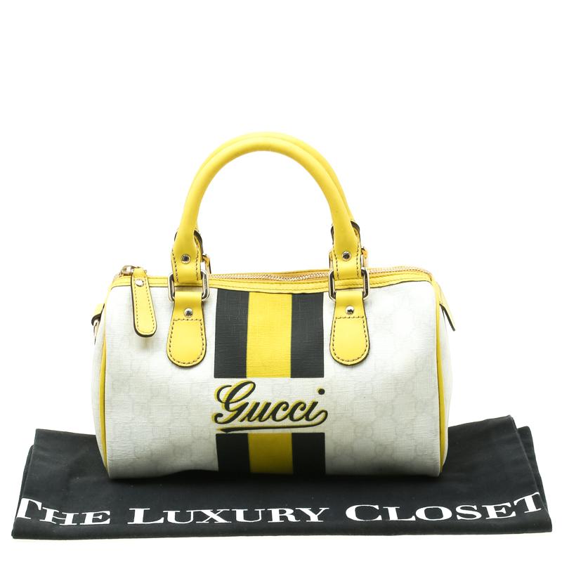 Gucci White/Yellow GG Supreme Canvas Small Web Joy Boston Bag 7