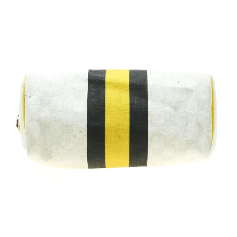 Gucci White/Yellow GG Supreme Canvas Small Web Joy Boston Bag In Good Condition In Dubai, Al Qouz 2