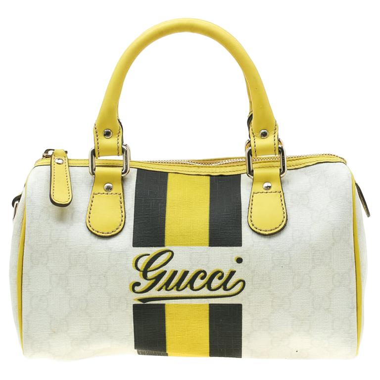 Gucci White/Yellow GG Supreme Canvas Small Web Joy Boston Bag