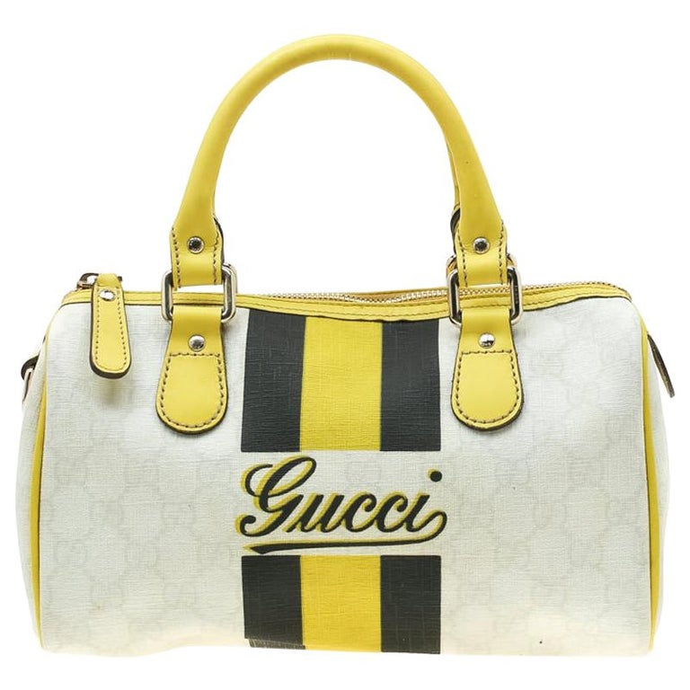 Gucci White/Yellow GG Supreme Canvas Small Web Joy Boston Bag For Sale at  1stDibs | medium boston double handall gucci handbag 1309 42
