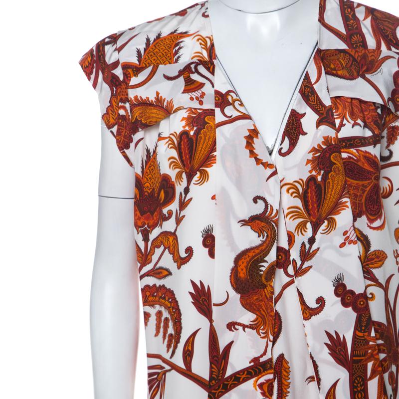 Women's Gucci Whte & Orange Paisley Print Silk Shift Dress M