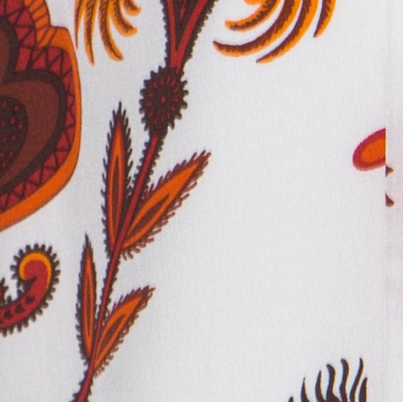 Gucci Whte & Orange Paisley Print Silk Shift Dress M 2