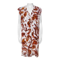 Gucci Whte & Orange Paisley Print Silk Shift Dress M