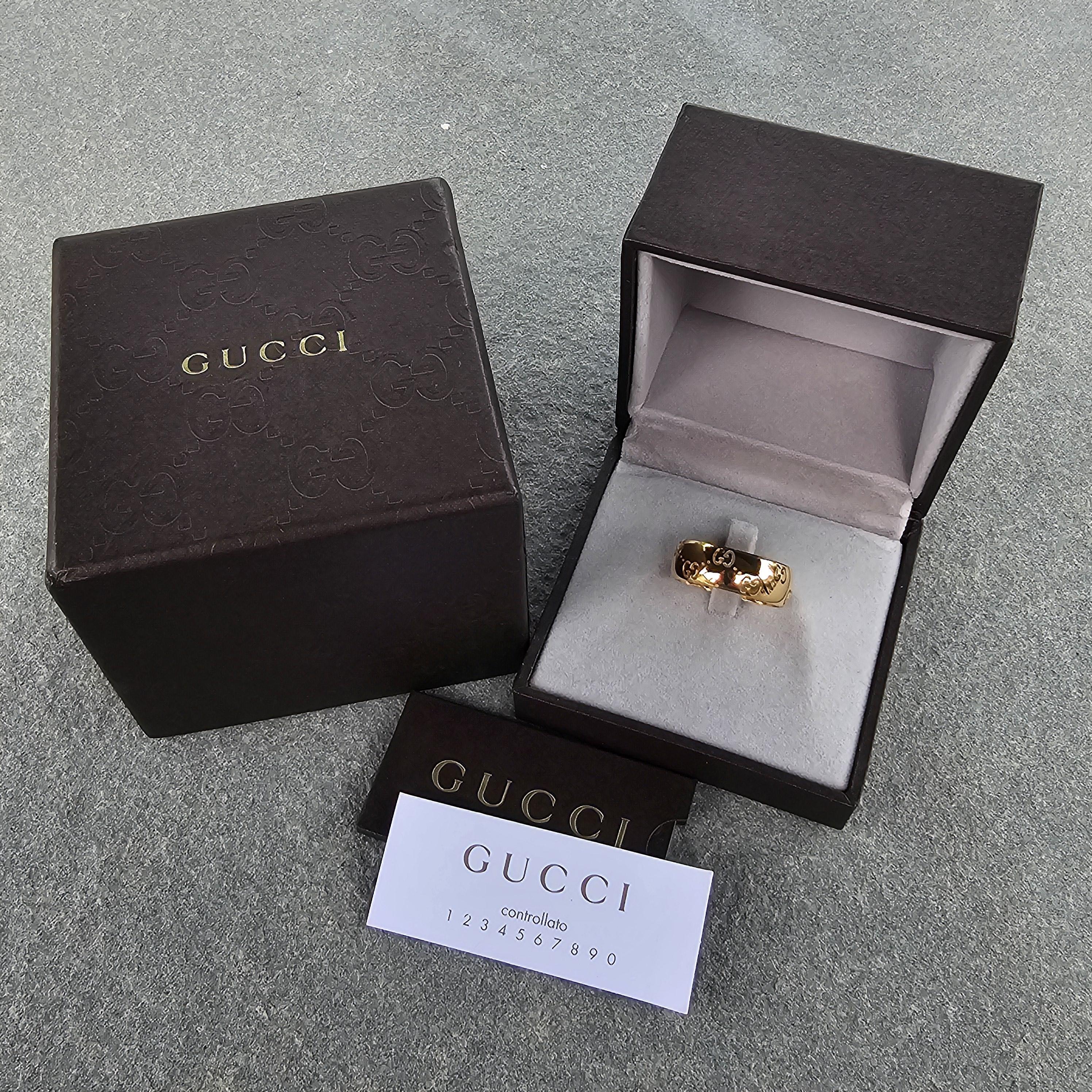 Gucci Icono Ancho 18k Oro Amarillo Mens GG Logo Anillo de Boda Caja sz 11.5 8.3g en venta 6