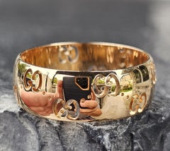 Gucci Wide Icon 18k Yellow Gold Mens GG Logo Wedding Band Ring Box sz 11.5 8.3g