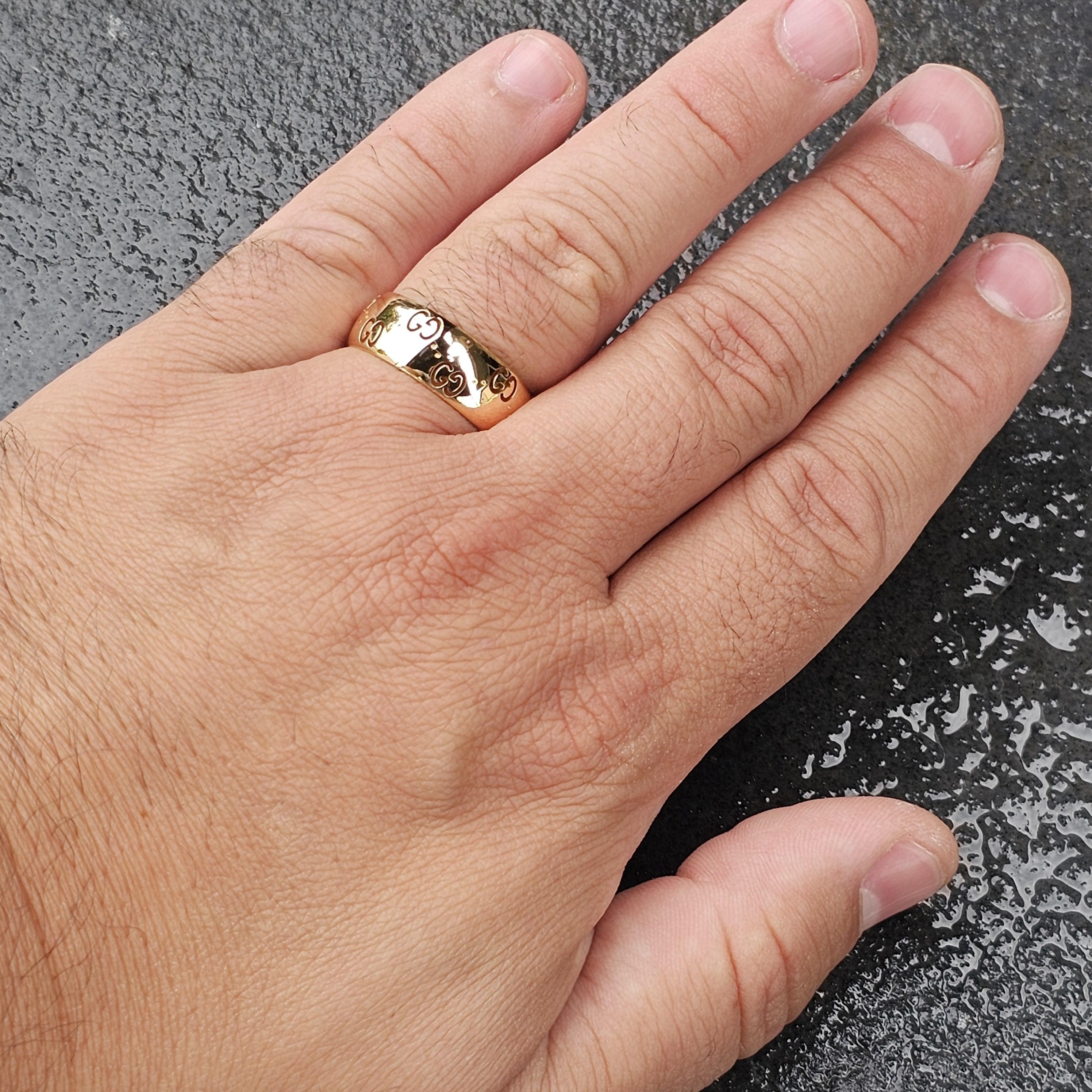 De los hombres Gucci Icono Ancho 18k Oro Amarillo Mens GG Logo Anillo de Boda Caja sz 11.5 8.3g en venta