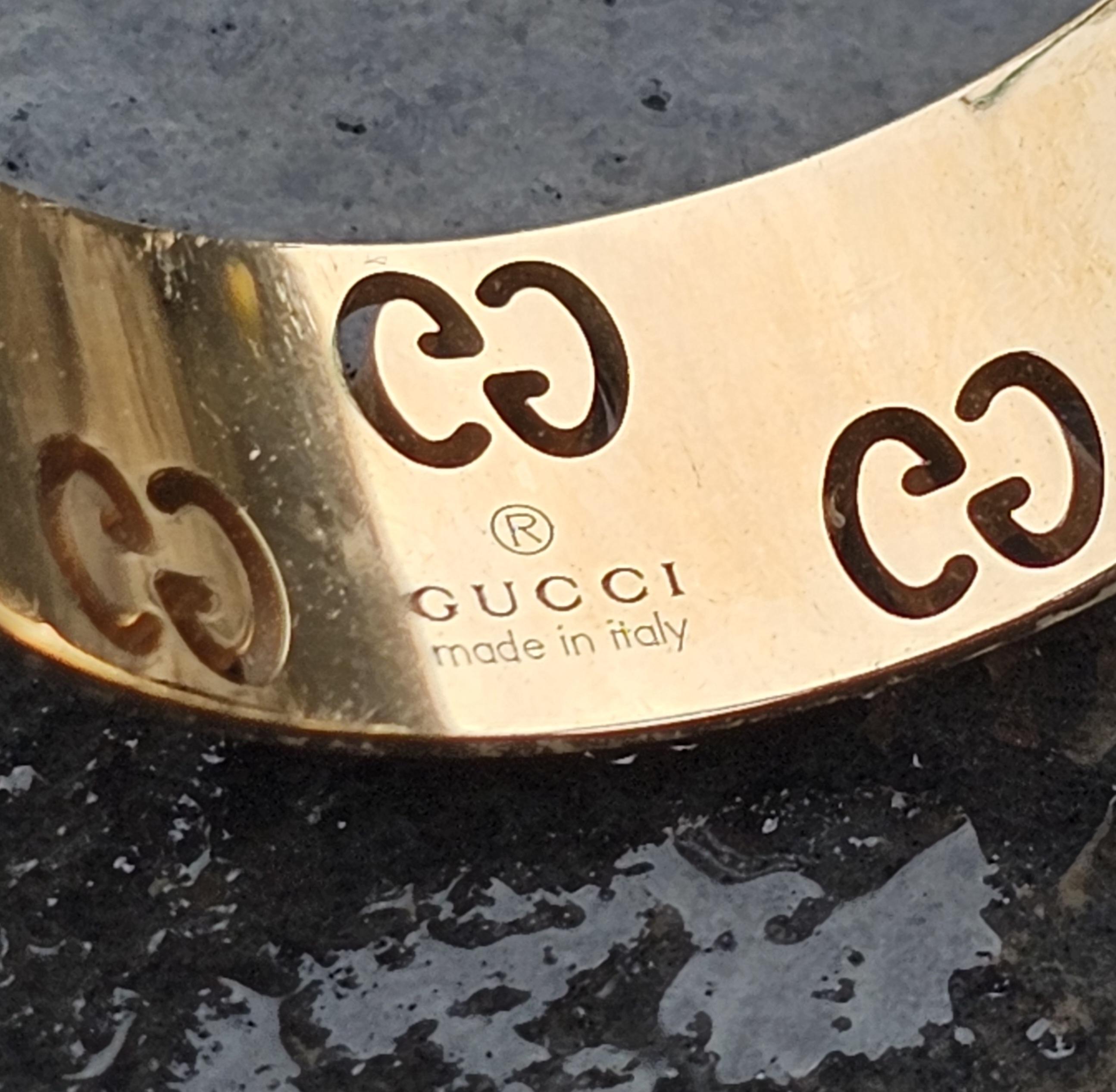 Gucci Icono Ancho 18k Oro Amarillo Mens GG Logo Anillo de Boda Caja sz 11.5 8.3g en venta 1