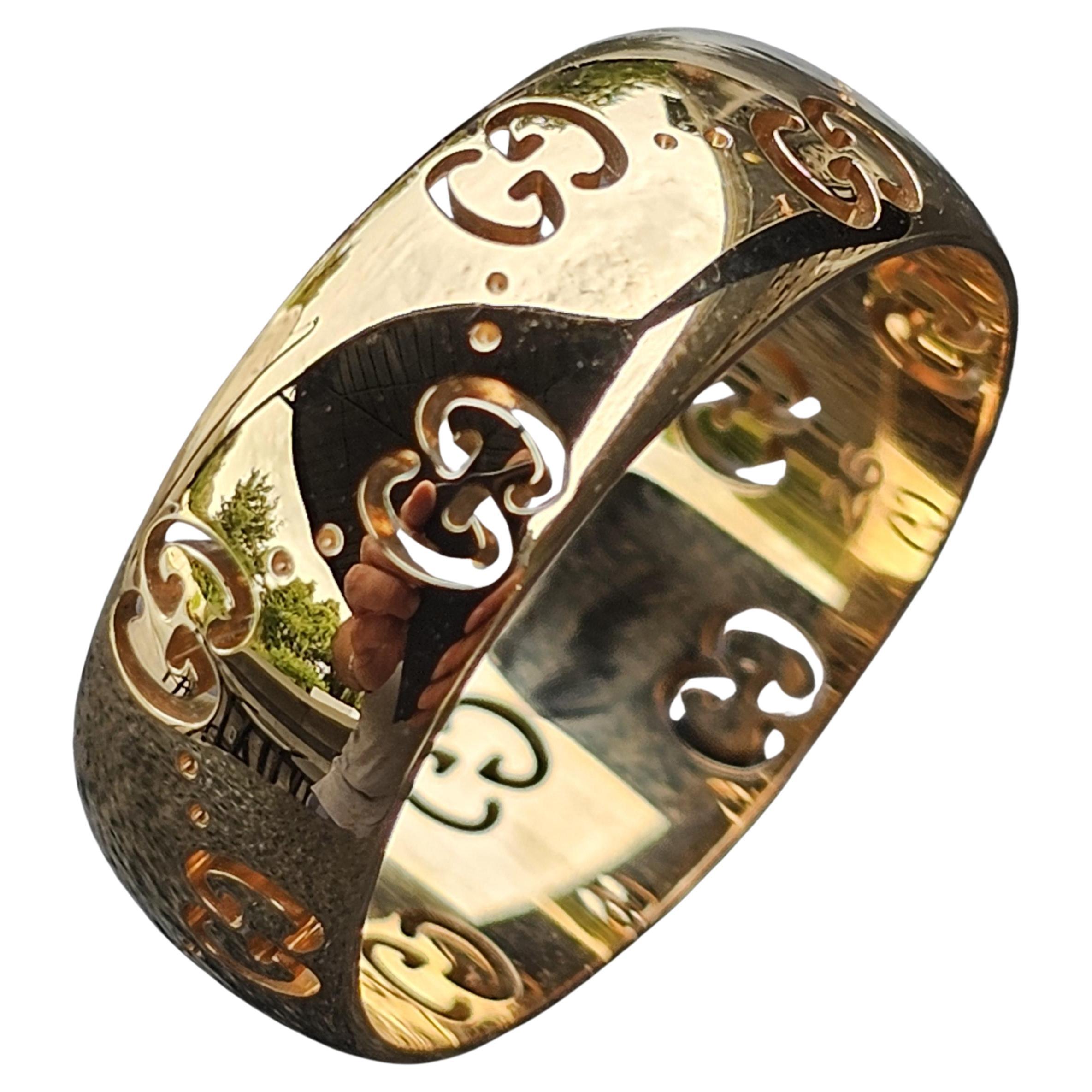 Gucci Icone larghe in oro giallo 18k Uomo GG Logo Wedding Band Box sz 11.5 8.3g