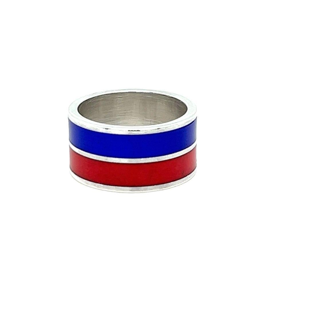 Gucci Wide Sterling Silver and Enamel Ring In Good Condition For Sale In Coral Gables, FL