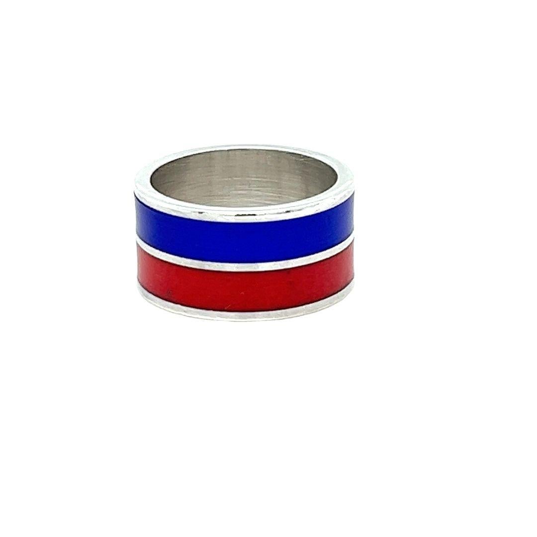 Women's Gucci Wide Sterling Silver and Enamel Ring For Sale