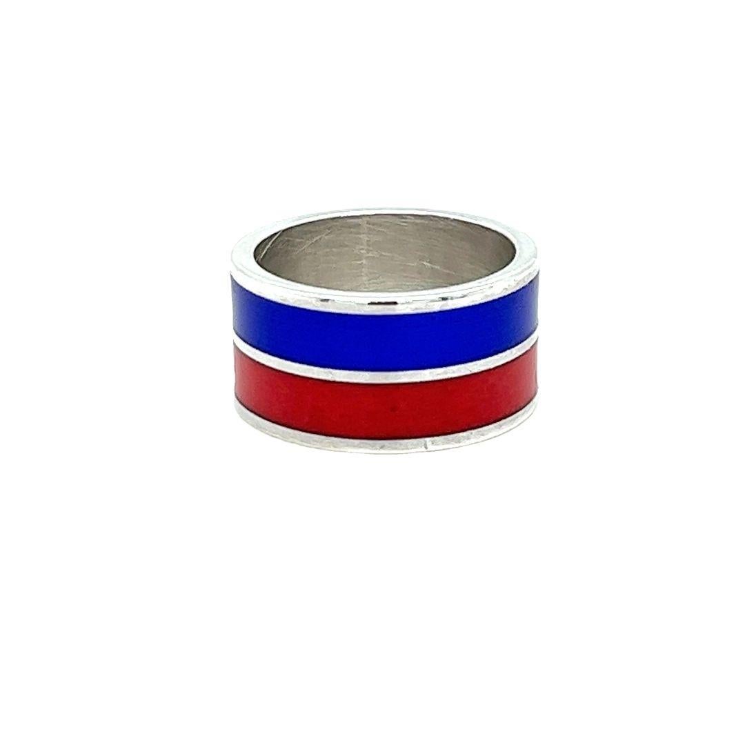 Gucci Wide Sterling Silver and Enamel Ring For Sale 1