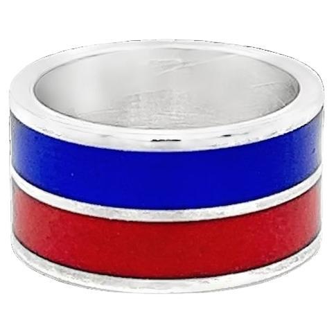 Gucci Wide Sterling Silver and Enamel Ring