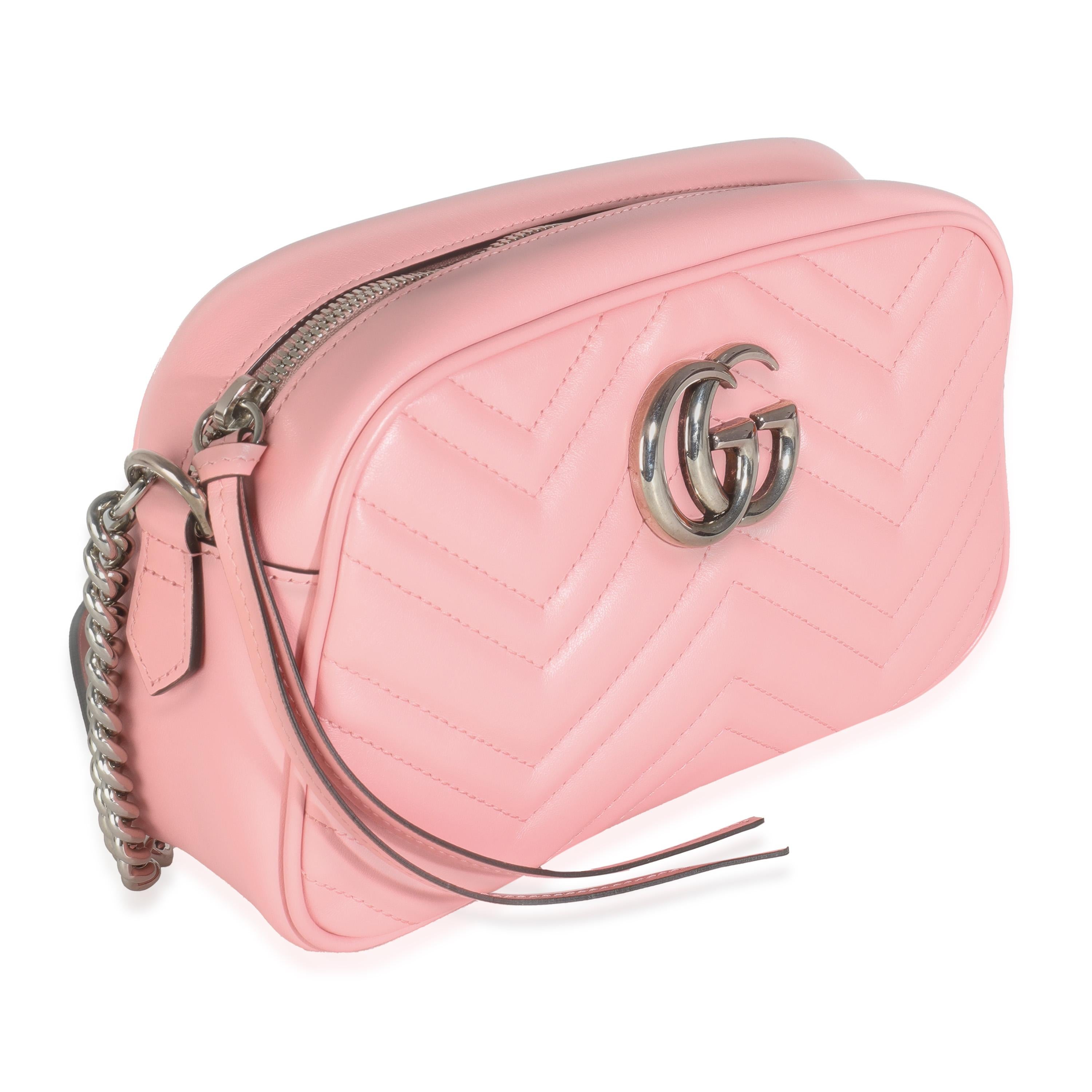 Pink Gucci Wild Rose Matelasse Calfskin Small GG Marmont Chain Bag
