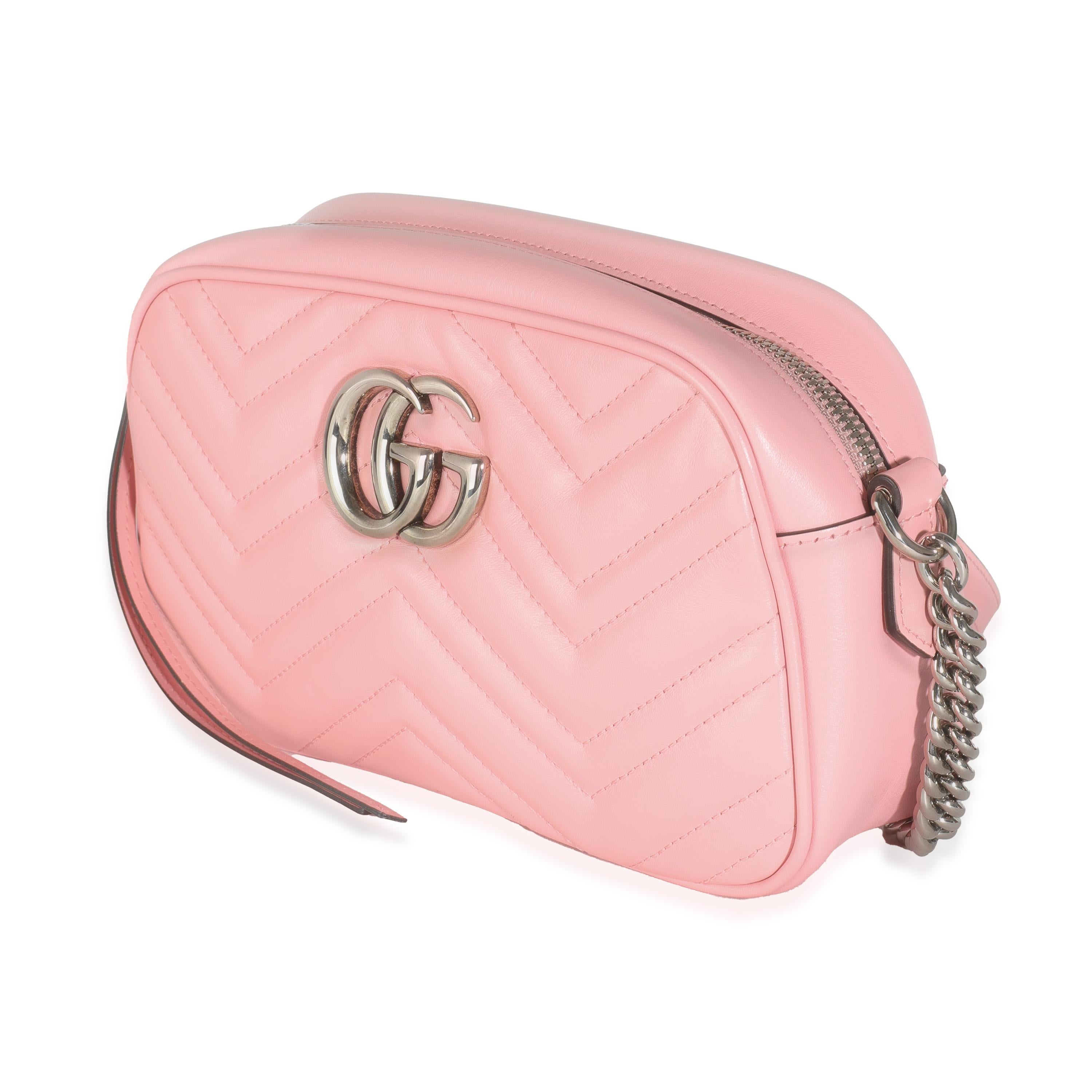 Gucci Wild Rose Matelasse Calfskin Small GG Marmont Chain Bag In Excellent Condition In New York, NY