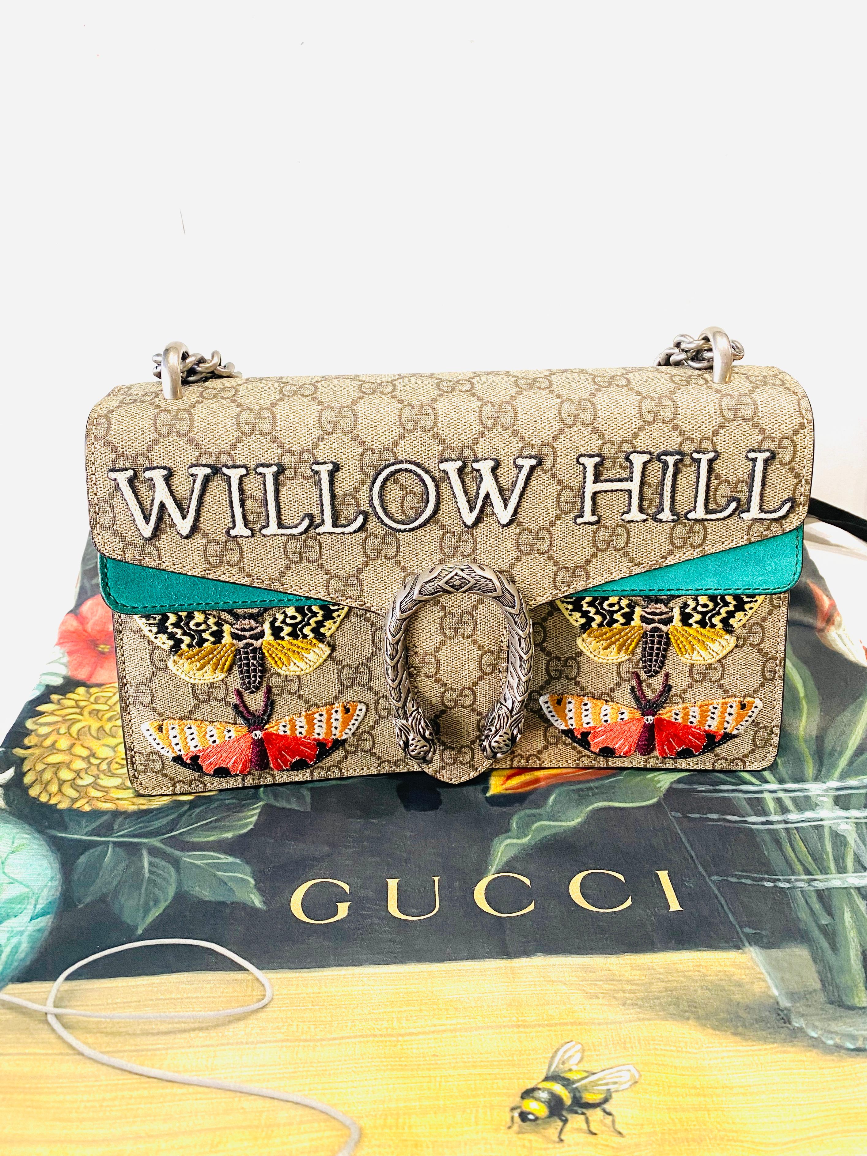 GUCCI Willow Hill Dionysus Beige GG Canvas Green Suede Embroidered Shoulder Bag  6