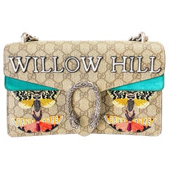 GUCCI Willow Hill Dionysus Beige GG Sac à bandoulière en toile brodée en daim vert