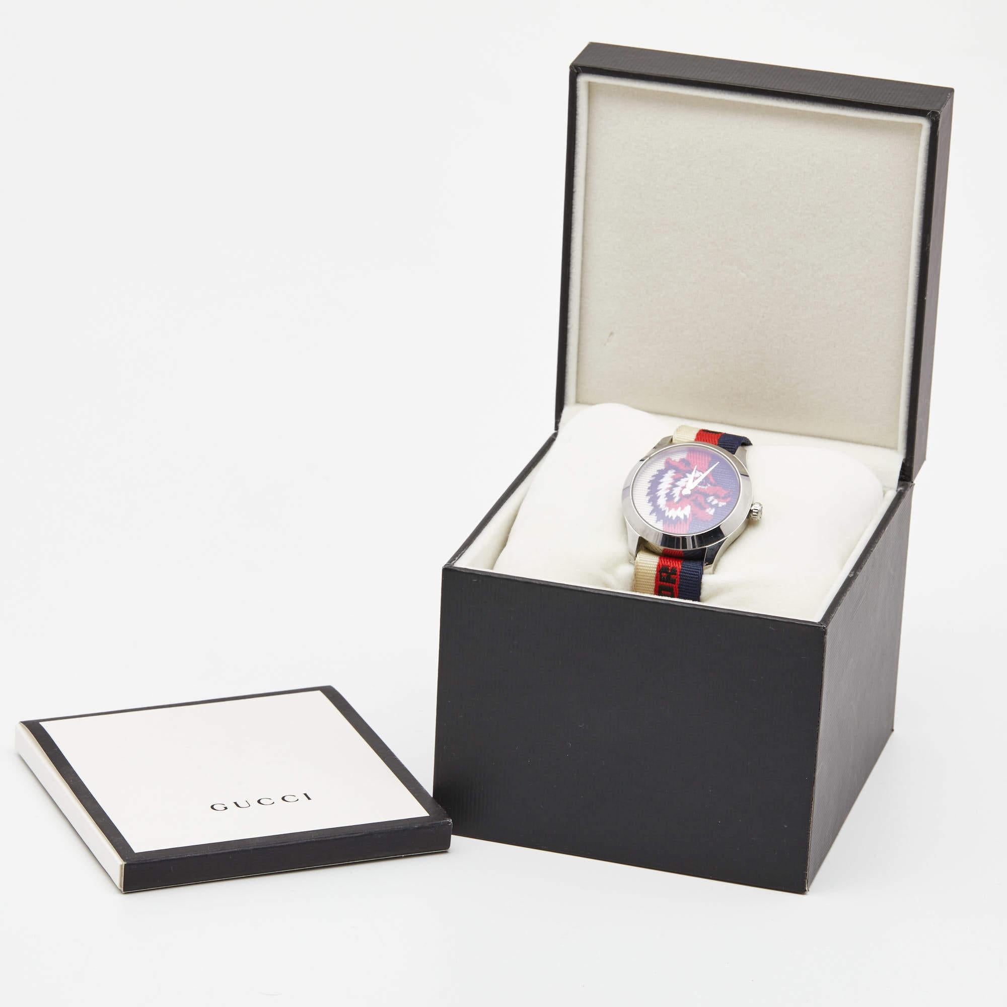 Gucci Wolf Motif Acero inoxidable Nylon G-Timeless YA1264059 Reloj de pulsera para hombre 38 3