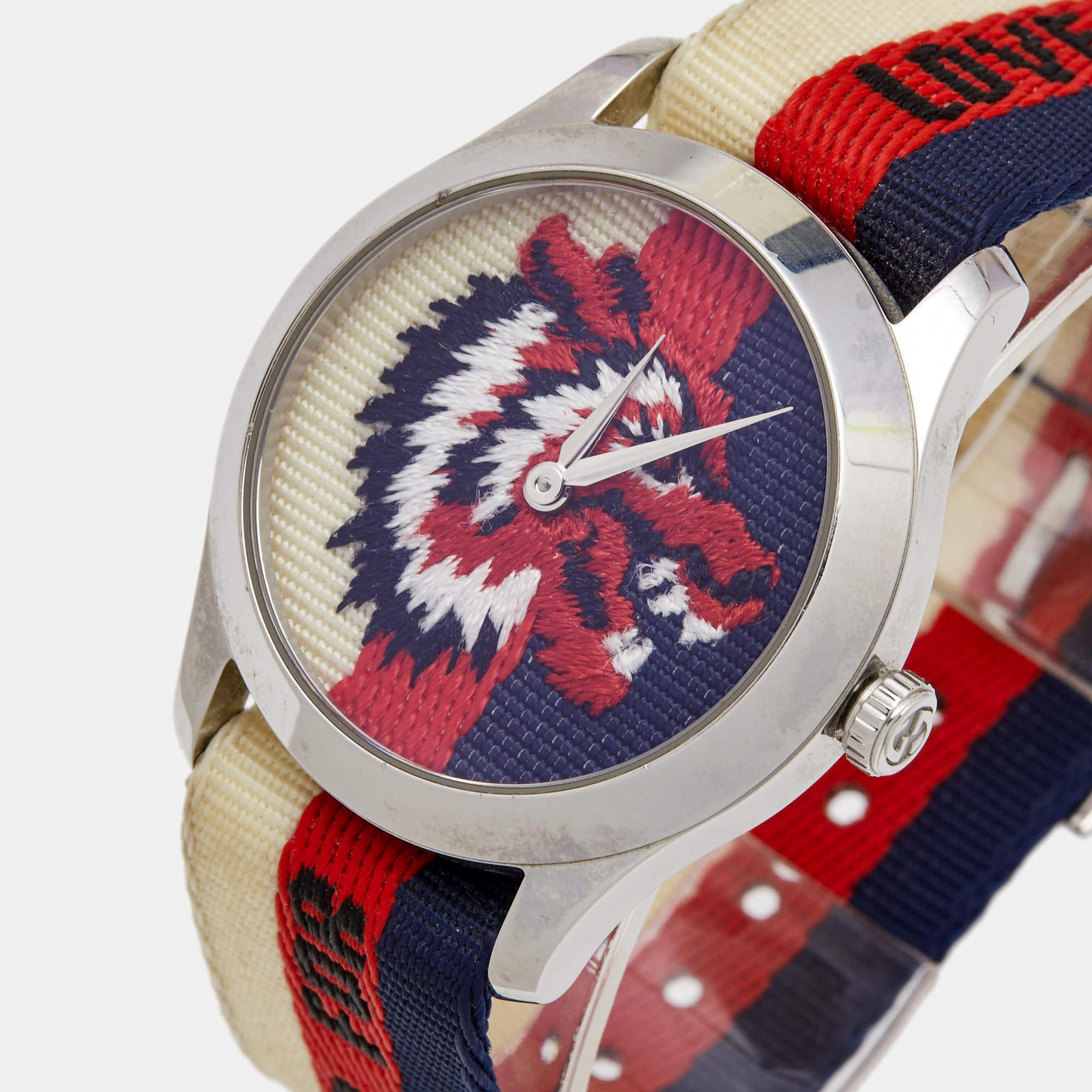 Gucci Wolf Motif Acero inoxidable Nylon G-Timeless YA1264059 Reloj de pulsera para hombre 38 2